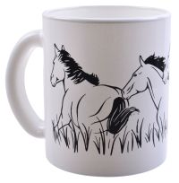 Миниатюра: Кружка 300мл стекло Символ года 2026 Лошади в траве бело-черная (24)