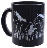 Миниатюра: Кружка 300мл стекло Символ года 2026 Лошади в траве черно-белая (24)