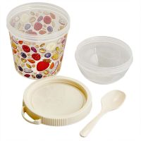 Миниатюра: Контейнер для продуктов (завтрака) пласт. 450мл, с ложкой IZI-GO светло-бежевая с декором