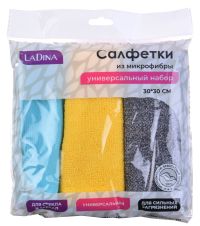 Миниатюра: Набор салфеток 3шт 30*30см микрофибра