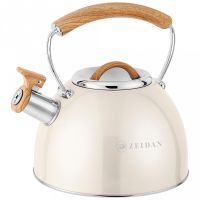 Миниатюра: Чайник нерж. 2,5л, со свистком, курковый механизм, ручка soft-touch, индукция ZEIDAN Ivory @
