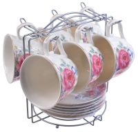 Миниатюра: Набор чайный 12пр 220мл фарфор Летний вечер на метал.подставке