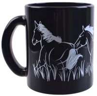 Миниатюра: Кружка 300мл стекло Символ года 2026 Лошади в траве черно-белая, в подарочной упаковке (12)