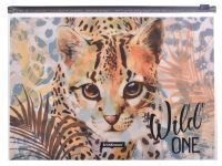 Миниатюра: Папка-конверт на молнии 289*214мм EK Wild Cat пластик, микс