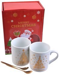 Миниатюра: Набор кружек 4пр (кружки и ложки) новогодние