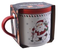 Миниатюра: Кружка 400мл SANTA SKI фарфор Новогодняя с крышкой-подставкой