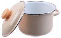 Миниатюра: Кастрюля эм. 2л, эм. крышка с пласт. кнопкой, цилиндр с ободком, белая внутри, цвет слон. кость (8)