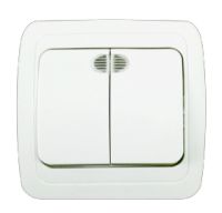 Миниатюра: Выключатель с/у 2 клавиши c подсветкой Прогресс Slim белый @