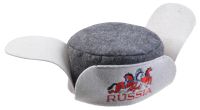 Миниатюра: Шапка для бани (ушанка) полушерсть RUSSIA. Тройка бело-серая Символ года 2026 бело-серая