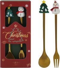 Миниатюра: Набор столовых приборов 2пр (ложка и вилка), подарочный новогодний