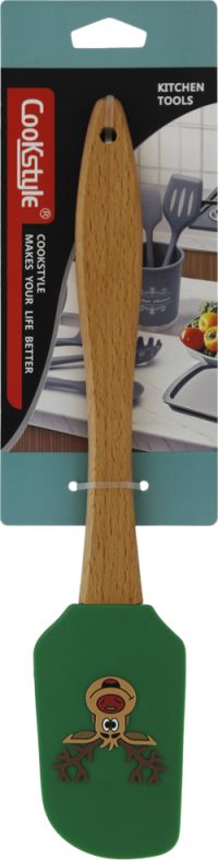 Миниатюра: Лопатка кулинарная силикон 25,6*5,3см, дер. ручка Рождественский олень