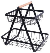 Миниатюра: Ваза для фруктов (фруктовница) 2-х ярусная сталь 32*18*32,5см с ручкой, черная