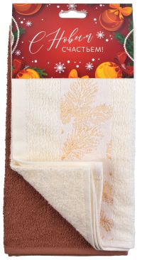 Миниатюра: Набор полотенец 2шт Шишки (коричневый+сливовый) на хангере