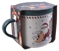 Миниатюра: Кружка 400мл SANTA WISH фарфор Новогодняя с крышкой-подставкой