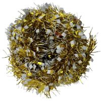 Миниатюра: Мишура 2м тонкая+широкая Двухцветная Золото+Белый край 6133-40@