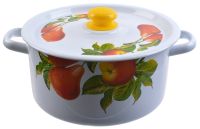 Миниатюра: Кастрюля эм. 5,5л, широкая, эм. крышка с деколью и пласт.кнопкой, деколь микс, белая