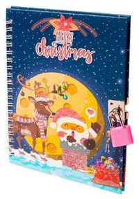 Миниатюра: Блокнот 13*18см 50л. ALINGAR спираль Дед Мороз и подарки подар.,замочек,линия