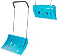 Миниатюра: Движок для снега (скрепер) пласт. 750*445*1275мм, НА КОЛЕСАХ, ал. планка, сталь рукоятка с ПВХ@