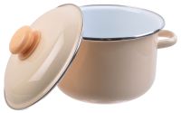 Миниатюра: Кастрюля эм. 3л, эм. крышка с пласт. кнопкой, цилиндр с ободком, белая внутри, цвет слон. кость (6)