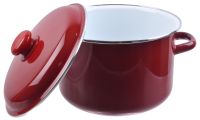 Миниатюра: Кастрюля эм. 5,5л, эм. крышка с пласт. кнопкой, цилиндр с ободком, белая внутри, цвет вишня (4)