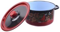 Миниатюра: Кастрюля эм. 5,5л, широкая, эм. крышка с пласт.кнопкой, деколь, красно-черная