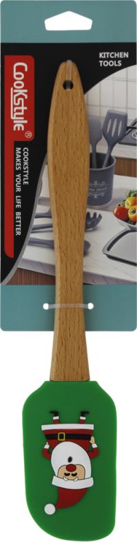 Миниатюра: Лопатка кулинарная силикон 25,6*5,3см, дер. ручка Дед мороз