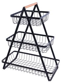 Миниатюра: Ваза для фруктов (фруктовница) 3-х ярусная сталь 40,5*19*49см с ручкой, черная