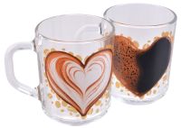 Миниатюра: Кружка 200мл стекло зеленый чай Кофейное сердце (20)@