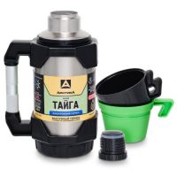 Миниатюра: Термос нерж.1,5л, узкое горло, вакуум.стенки, 2 кружки-чашки, с мет. ручка Арктика Тайга