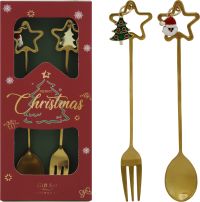 Миниатюра: Набор столовых приборов 2пр (ложка и вилка), подарочный новогодний Звезды