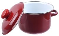 Миниатюра: Кастрюля эм. 2л, эм. крышка с пласт. кнопкой, цилиндр с ободком, белая внутри, цвет вишня (8)