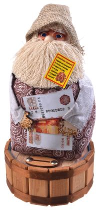 Миниатюра: Оберег Домовой Афанасий с купюрой на бочке