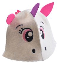 Миниатюра: Шапка для бани войлок малая Единорожка 3D белая Символ года 2026