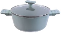 Миниатюра: Кастрюля ал. 4л (24см), ст. крышка, силикон ручки, серое керам. а/п индукция LaDina мятная