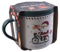 Миниатюра: Кружка 400мл SANTA BIKE фарфор Новогодняя с крышкой-подставкой