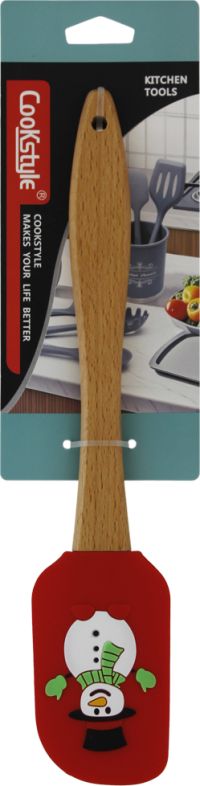 Миниатюра: Лопатка кулинарная силикон 25,6*5,3см, дер. ручка Снеговик
