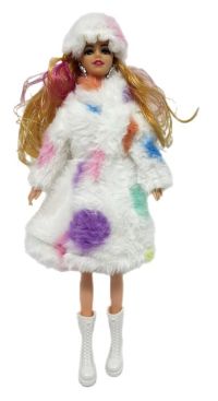 Миниатюра: Кукла (шарнирная)  в бело-розовой меховой шубке и шапке 33*16см/короб.  W8818B