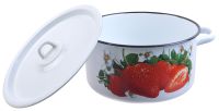 Миниатюра: Кастрюля эм. 5,5л, широкая, эм. крышка с петлей Клубника садовая белая
