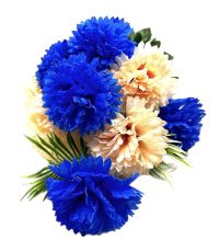 Миниатюра: Цветы искуственные Букет Гвоздика искусственная 9гол. 51см 2цвета синий+персиковый 24-GV9-1 @