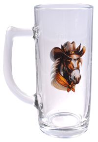 Миниатюра: Кружка для пива 500мл стекло Символ года 2026 Ладья Лошадь и ковбой (6)@
