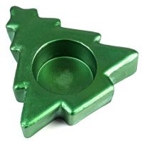 Миниатюра: Подсвечник 2,5*10 см гипс Елочка зеленый металик