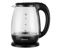 Миниатюра: Чайник эл. 1,8л 1800Вт стекло подсветка, автомат.отключение черныйSAKURA