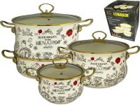 Миниатюра: Набор кастрюль эм. 7пр Птичий дворик (2,2л,3,0л,5,0л, кастрюля без крышки 2,2л)