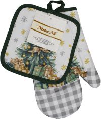 Миниатюра: Набор кухонный 2пр (прихватка-варежка 27см, прихватка 17*17см) Новогодняя ель