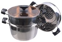 Миниатюра: Мантоварка нерж. 10,5л (общий) (d28см), 2 секции (1 сетка)+1 допсетка ст.крышка,пласт.ручки SAKURA