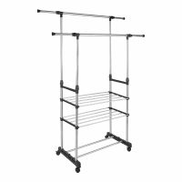 Миниатюра: Вешалка напольная 2 перекладины, 2 полки 80/150*43*90/160 раздвижная, на колесах