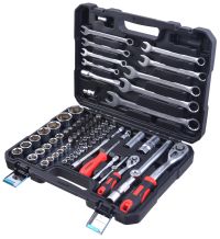 Миниатюра: Набор инструментов 82пр (головки, биты, трещотки, ключи, рукоятки, удлинители) в кейсе GREPP