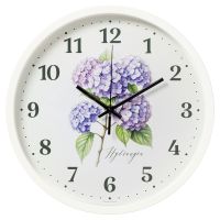 Миниатюра: Часы настенные 30см, круг, корпус белый Гортензия, Рубин