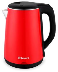 Миниатюра: Чайник эл. 1.8л 1800Вт пласт. диск автомат отключение, красно-черный SAKURA