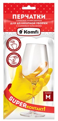 Миниатюра: Перчатки хозяйственные латексные размер М, х/б напыление, текстур. ладонь Komfi (12)